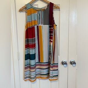 LOFT Multicolor Striped Sleeveless Dress large petite